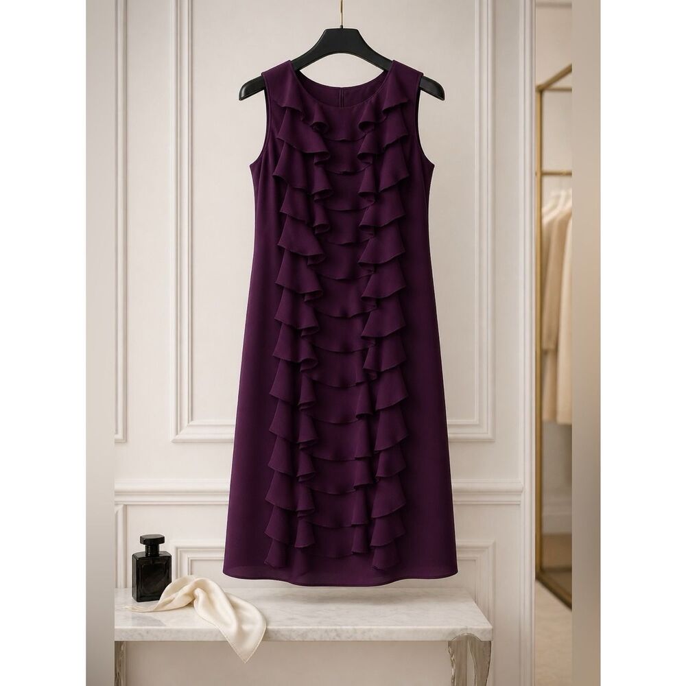 Adrianna Papell lined Eggplant Chiffon Dress 4